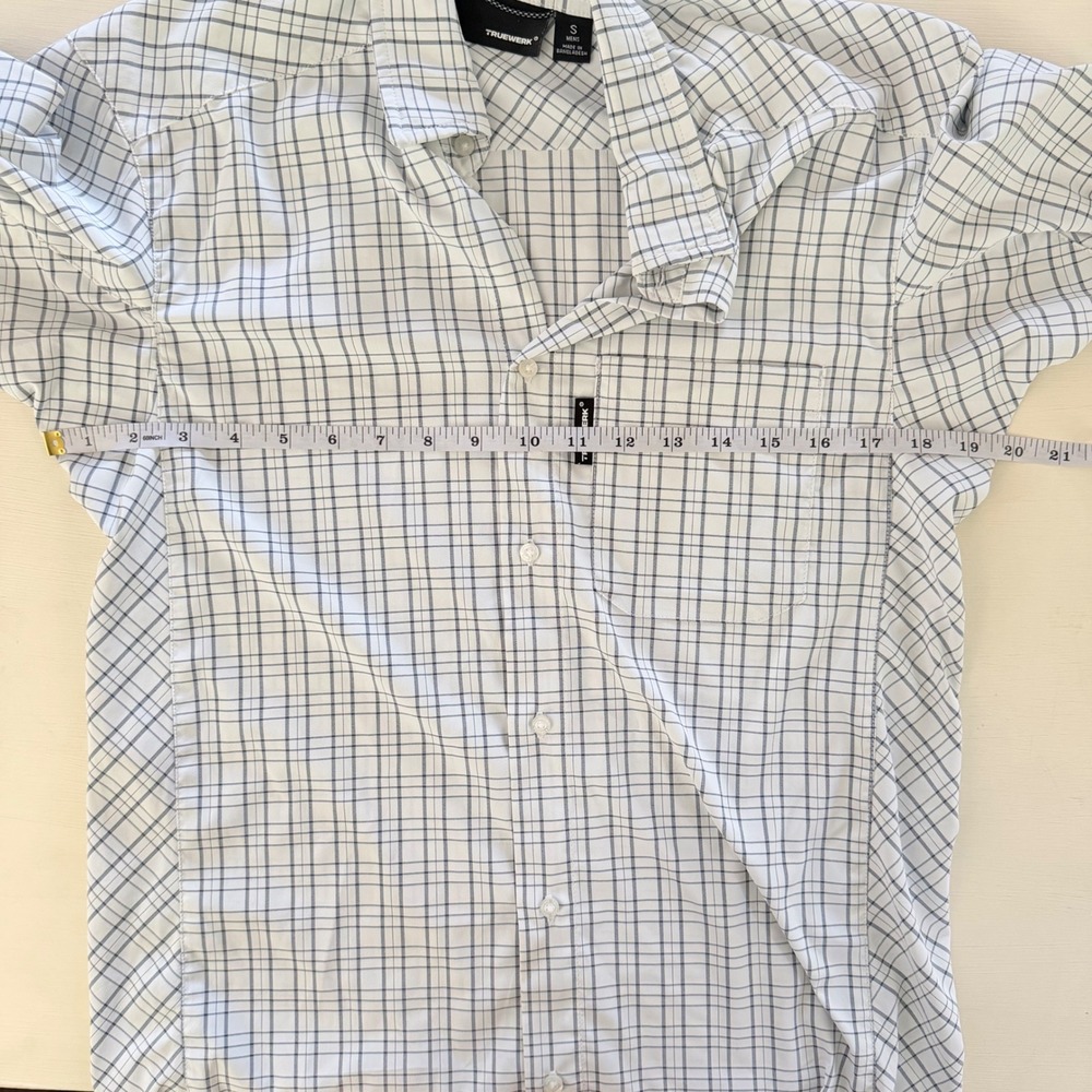Truewerk B1 Sun Shirt Mens Small White Navy Grid Check Button Down Workwear - Picture 4 of 7